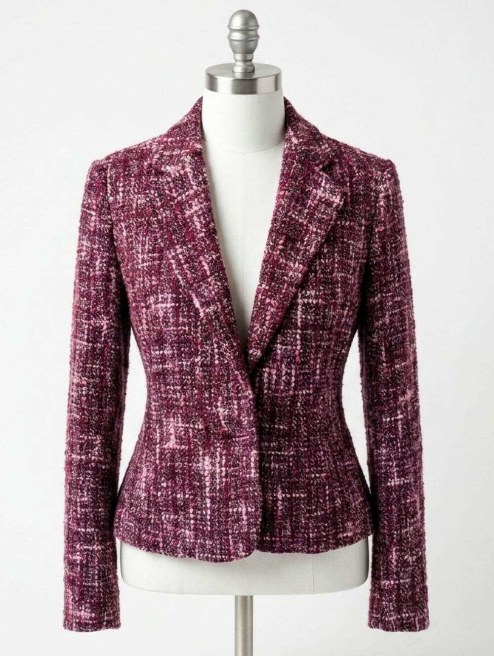 MOSSIMO Burgundy Pink Boucle Tweed Wool Blend Blazer Jacket • Medium • Hourglass